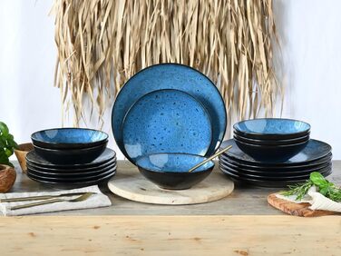 Набір посуду CreaTable Jawa, 18 предметів (для 6 осіб), з каменю, безпечний для миття в посудомийній машині та використання в мікрохвильовій печі, зелений (блакитний)