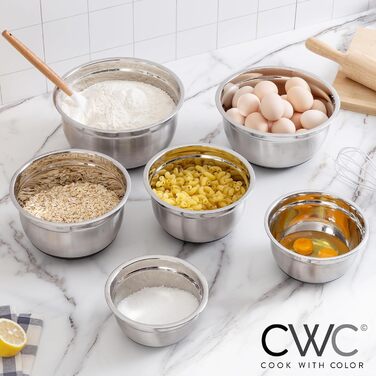 Набір мисок для змішування Cook With Color, 6 шт., нержавіюча сталь, чорний колір, з кришками та неслизьким дном