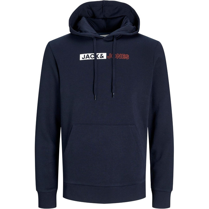 Чоловічий теплий худі з принтом JACK & JONES JJEOGO Basic — темно-синій, розмір 8XL