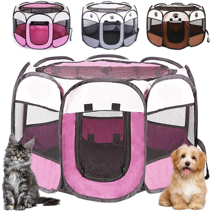 Клітка-загон для собак та цуценят, складана, 73x73x43 см, рожева