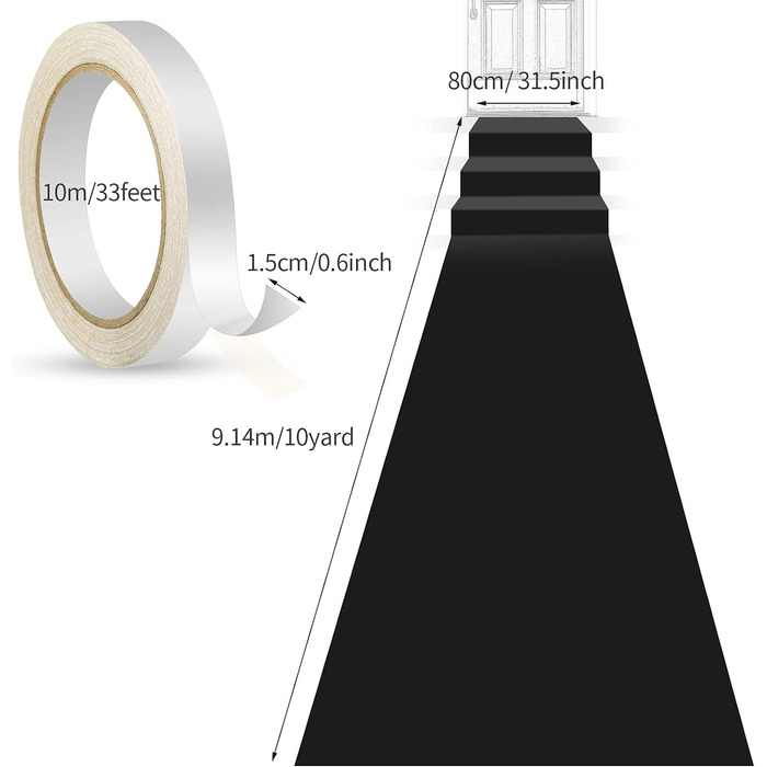 Runner Rug Runway Carpet 55gsm Thickness with 1 Piece Carpet Tape for Wedding, Christmas, Thanksgiving, Outdoor Accessories, Wedding Party Hallway Rug (Black, 2.6 x 30 Feet)