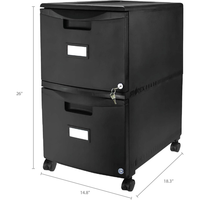 Металевий офісний шафка Storex з 2 шухлядами, 36x46x26 см, чорна, сучасний дизайн
