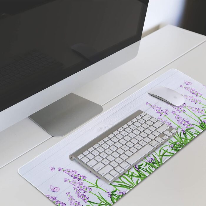 Мат для миші Sakura з квітковим дизайном, XL, 31.5 x 11.8 см, чорний, лавандовий