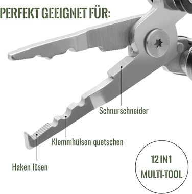 Інструмент для риболовлі Zite Fishing 12-в-1: плоскогубці, виймач гачків, ніж, інструмент для риболовлі з чохлом