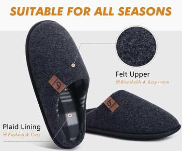 Чоловічі домашні тапочки COFACE з фетру, теплі та зручні, з антиковзною гумовою підошвою, для дому та вулиці, розмір 40-49, чорний, 46 EU