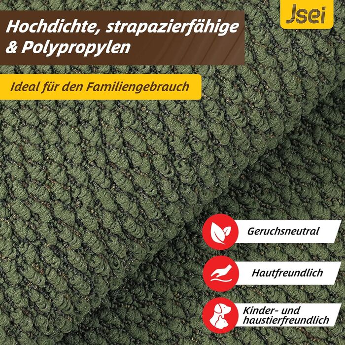Килимок вхідний JSEI 60x90 см, протибрудна підлогова доріжка протиковзаюча та миюча для передпокою, кухні та вітальні, колір зелений