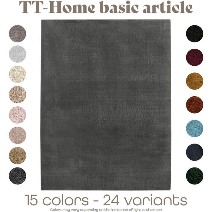 Килимок для вітальні TT Home Kurzflor: антиковзаюча підкладка, однотонний, сучасний, машинне прання, колір антрацит, розмір 140x200 см