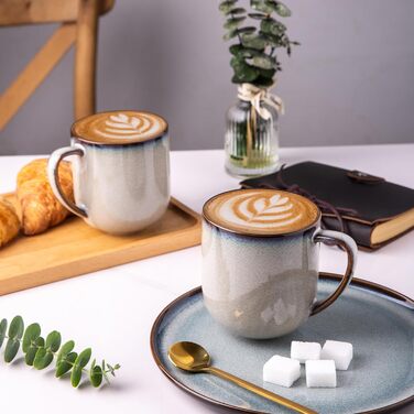 Набір керамічних кавових чашок LERATIO, 340 мл, 6 шт. - великі порцелянові чашки з зручною ручкою для лате, капучино, молока, какао. Можна мити в посудомийній машині та використовувати в мікрохвильовці. Ідеально підійде для чоловіків, жінок, батьків. Колі