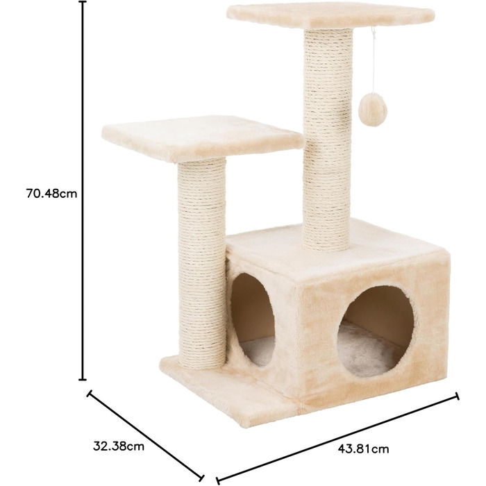 Дряпка для котів TRIXIE, 82.7 см, з обмотаним джутовим стовпом та великою печерею та іграшкою, колір бежевий