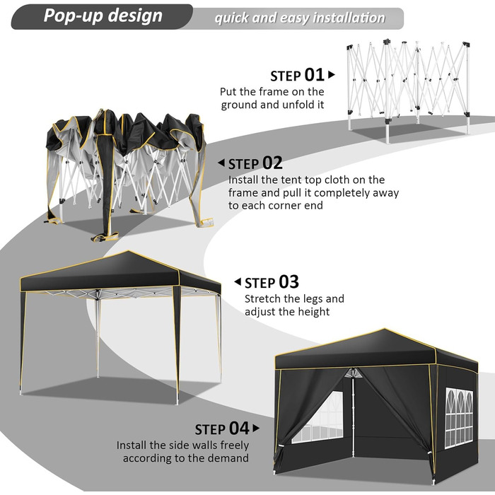 COBIZI Gazebo 3x3 Waterproof Stable Winter-Proof Party Tent, Folding Gazebo 3x3 with 4 Side Panels 3.0, 100% Waterproof and UV 50+ Portable High-End Portability Garden Gazebo, Black