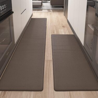 Color G Kitchen Runners, 2 Pieces, Washable Non-Slip Kitchen Rug, Kitchen Mat with Oil-Proof and Waterproof, Rubber Backed Kitchen Mat for Dining Room, Kitchen, Runner Hallway (44x75CM + 44x150CM, Brown)