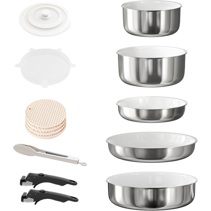 RIOVARM Induction Cookware Set with Detachable Handles - 16 Piece Nonstick Granite Stackable Pots and Pans Set with Silicone Lids - PFOA Free Stainless Steel
