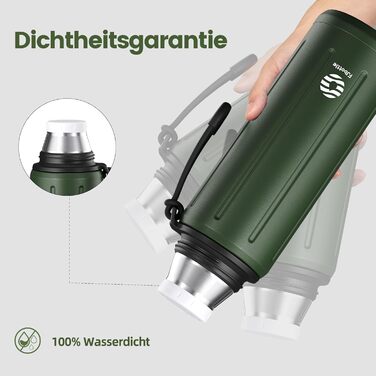 Термос Healter Thermoskanne 1л з чашкою (72 години холод & 24 години гаряче) - термофляга для кави, чаю, офісу, школи (зелений)