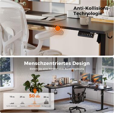 Електричний кутовий стіл Agilestic з регулюванням висоти 160 x 140 см, чорний. Ергономічний стіл для роботи та навчання, комп'ютерний стіл з регулюванням висоти.