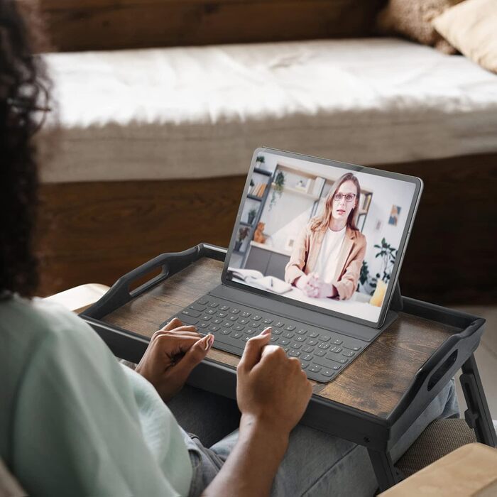 Регульований стіл-поднос для сніданку з бамбука з підставкою для телефону (2 шт.)