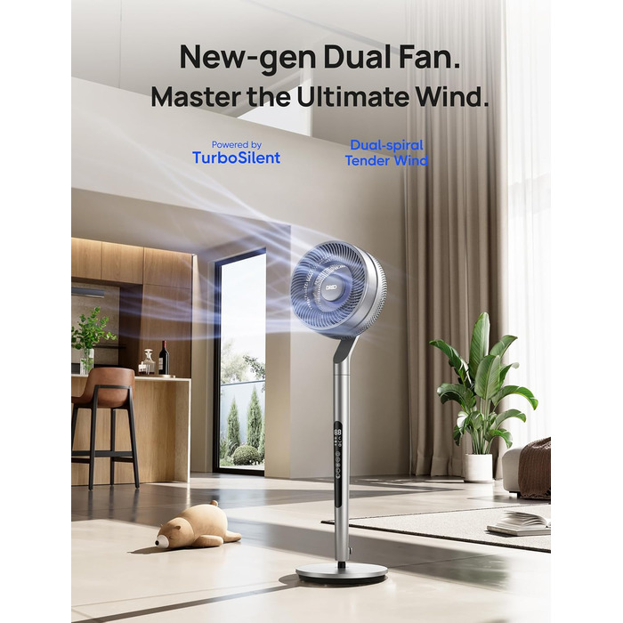 Dreo Smart Standventilator: розумний підлоговий вентилятор з регулюванням висоти, 10 швидкостей, тихий DC-двигун, 30.5 м³/хв, 120°+85° осциляція