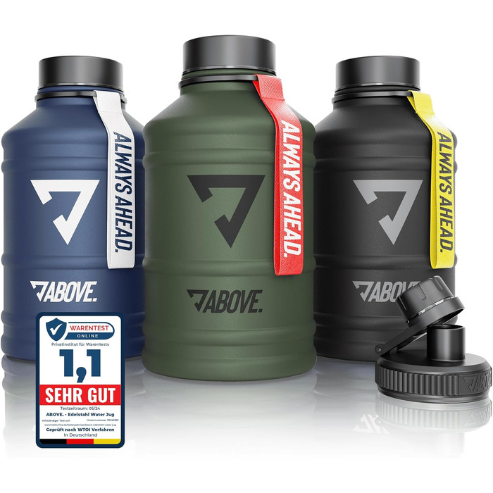 Металева пляшка для води 1.3/2.2 л з нержавіючої сталі, BPA-free, не протікає, міцна, з додатковою кришкою для спорту, фітнесу та активного відпочинку, у подарунковій упаковці