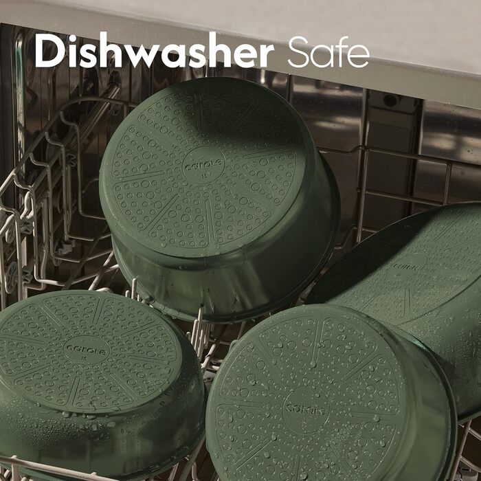 Набір посуду Carote 18 предметів темно-зеленого кольору з керамічним антипригарним покриттям для індукційних плит, знімні ручки, безпечний (PFOA-free), термостійкий, компактне зберігання