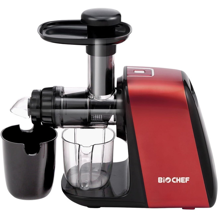 Соковижималка BioChef Axis Compact горизонтальна, 150 Вт, 80 об/хв, для пшениці та листової зелені, червона