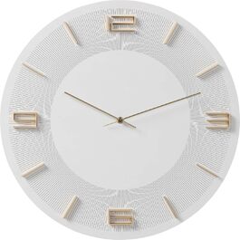 Kare Design Wall Clock Leonardo, /Gold, 49cm Diameter, Modern, Aluminum, Round, Clock for Living Room, Bedroom, Office, Battery not included (White)