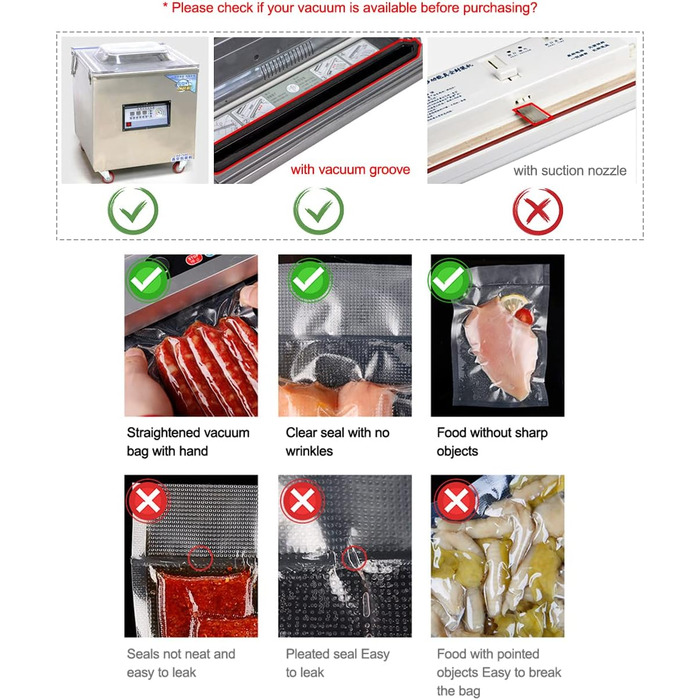 200 Vacuum Bags 10x15/15x20/20x25/20x30, Freezer Bags, Sous Vide Bags, BPA-Free, Embossed Air Channels, for all Vacuum Sealers & Food Vacuum Machines, for Vegetables, Meat, etc.