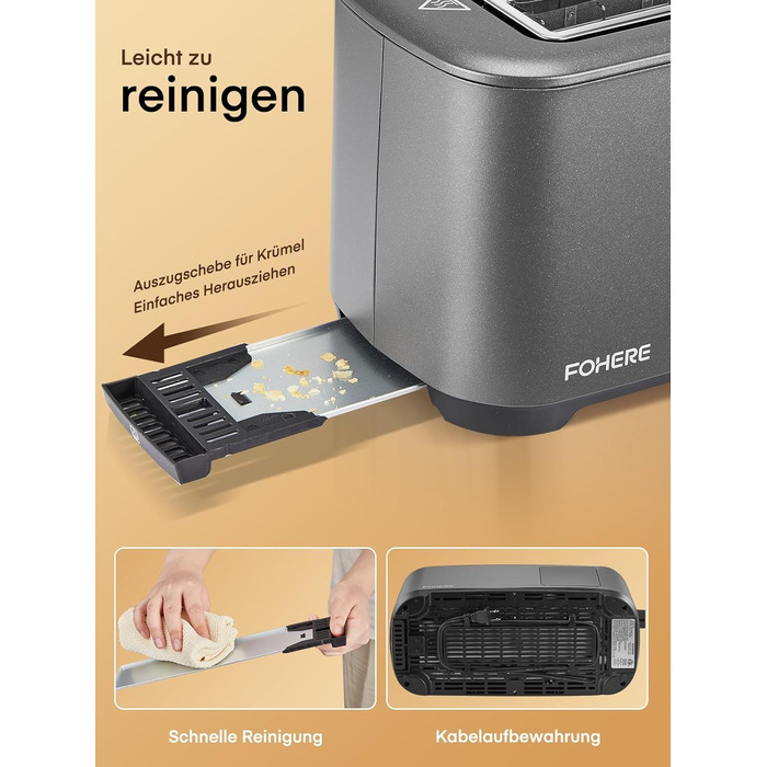 Тостер на 4 підсмажувальні слоти, 1400W, нержавіюча сталь, довгі слоти, 9 режимів підсмажування, 3 види хліба, функція відключення, розморожування та підігріву, сенсорне керування, з насадкою для бутербродів (сірий)