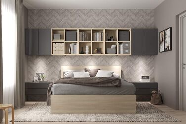 Настінна полиця Iconico Home QBE з 4 відділеннями, 75x35x75 см, біла/дуб, для передпокою, вітальні, спальні, дитячої кімнати, кабінету