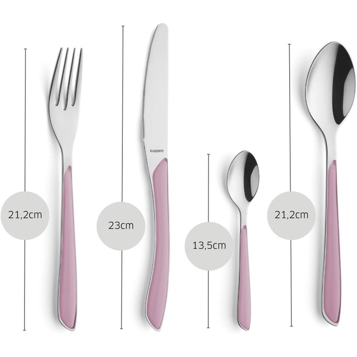 Набір столових приборів Kuppels Prisma для 6 осіб з нержавіючої сталі, 24 шт. | Столовий прибор з пластиковими ручками кольору старорожевого | Нержавіючий, для миття в посудомийній машині