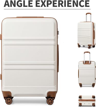 Набір валіз KONO 4 в 1 з косметичкою, ABS, великий, середній, маленький, з TSA замком (кремовий білий)