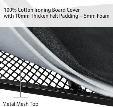 Прасувальна дошка Duwee Extra велика з парогенератором, термостійке покриття, регульована висота, міцні ніжки, 122 x 43 см (Чорна)