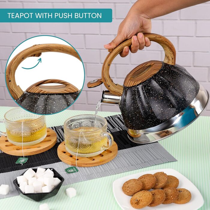 Чайник Belle Vous 3л з нержавіючої сталі для плити/індукції - Білий текстурований дизайн