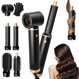RUIZHI Airstyler 5 в 1: Фен-щітка для волосся з 5 насадками, 110000 обертів/хв, 3 температурні режими, для об'єму, локонів та випрямлення волосся