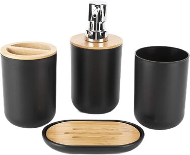 Набір аксесуарів для ванної кімнати на 4 частини (тримач для зубних щіток, мильниця, дозатор для лосьйону, стакан для ополіскувача), сучасний дизайн, чорний колір