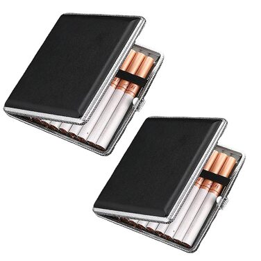Чохол для сигарет на 20 сигарет, чорний, з кліп-застібкою, PU шкіра, 10 x 9.5 x 1.9 см