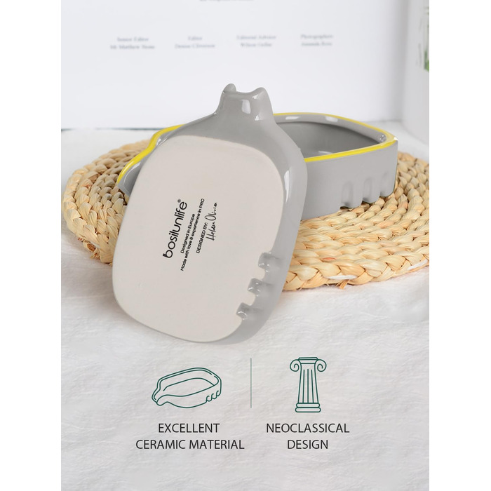 Керамічна мильниця BosilunLife з піддоном – неслизька підставка для мила, квадратна, сучасний мінімалізм для ванної, душу, кухні, умивальника (Сірий, Зелений)