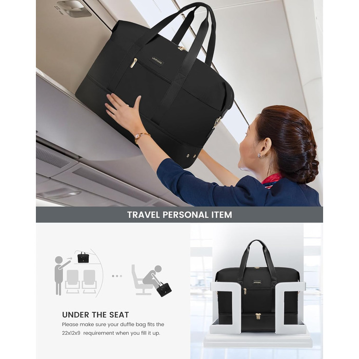 Спортивна сумка LOVEVOOK для подорожей: велика дорожня сумка-мішок 60L з відділенням для взуття (45x36x20cm, чорний)