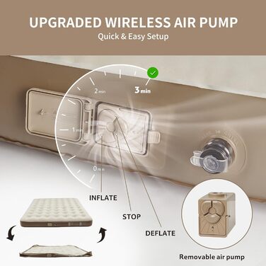 Надувний матрац Naturehike Luftbett 3 місця з насосом 200x180x25 см - для кемпінгу, дому, подорожей. Самонадувний, портативний, великий, коричневий