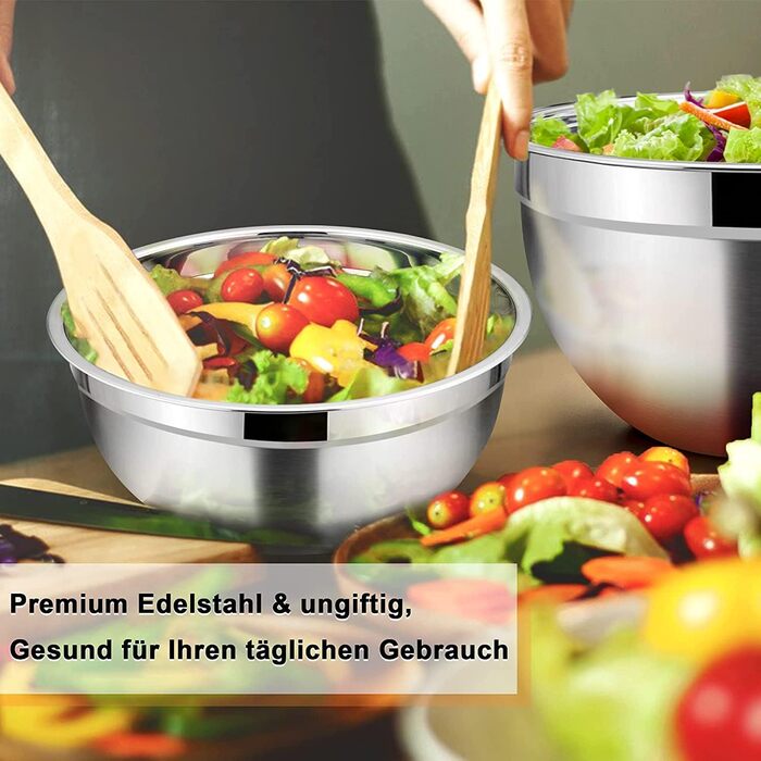 Homikit Mixing Bowl Set, Stainless Steel Bowl 7-Piece Set, Salad Bowl with Airtight Lid for Cooking/Baking/Serving, Nesting & Dishwasher Safe, 6.5/4.5/2.7/2.5/1.5/1.2/0.7L, Black