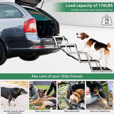 Foldable Dog Ramp for Cars - 5 Step Pet Stairs for Small, Medium, Large Dogs - Up to 70kg Capacity