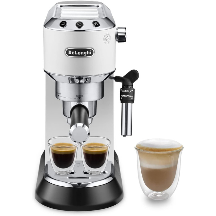 Еспресо-машина De'Longhi Dedica Style EC 685.W - компактна, з професійною капучинатором, для E.S.E. Pads, білий колір