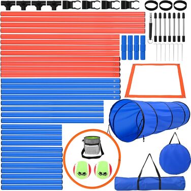 Набір для аджиліті для собак 70 елементів: 8 шлагбаумів, стрибкова петля, м'яч, ящик для перерви, сумка для ласощів, переносна сумка. Розвиває інтелект.