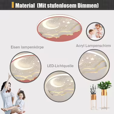 LED Ceiling Lamp Star Moon Ceiling Light for Kids Acrylic Lampshade Stepless Dimming with Remote Control Ultra-thin 6Cm Bedroom Ceiling Kindergarten Lighting - D40cm, 40W, White
