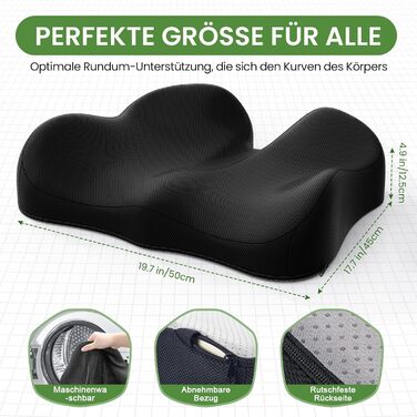 Подушка для сидіння з Memory Foam для куприка, ергономічна, для офісу, дому, авто та інвалідного візка. Захист від болю в куприку, протиковзка основа, чорний колір.