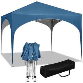 WOLTU Foldable Gazebo - Waterproof Folding Pavilion Sunshade Event Gazebo Garden Pavilion for Terrace Camping Festival with Half-Moon Roof Pagoda Tent of the Half-Circle from Oxford Fabric and Metal Frame - 3x3m Blue