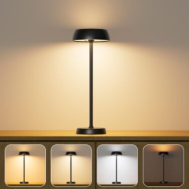 Світлодіодна настільна лампа бездротова з регулюванням яскравості, сенсорним керуванням, 4 режими освітлення, акумуляторна, для спальні, домашнього офісу, кемпінгу - 1 шт.