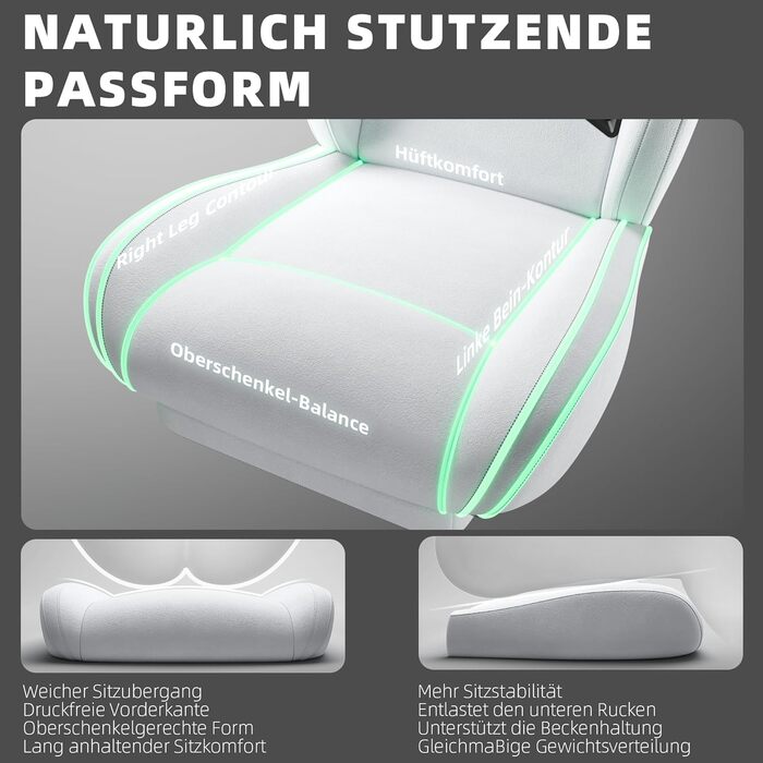 Ігровий крісло Dowinx з кишеньковим пружинним блоком, ергономічне крісло геймера зі шкіри з підголівником та підніжкою, комп'ютерне крісло для офісу та ігор (Білий, Титан)