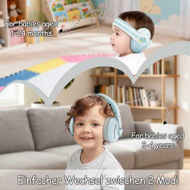 Навушники для захисту слуху дитини Sunshine Smile 0-4 роки, 2-в-1, з шумозаглушенням, сірий, унісекс, динозавр, блакитний
