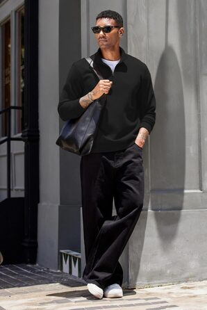 Світшот чоловічий PINSPARK з ¼ блискавкою, довгим рукавом, без капюшона, чорний, XL