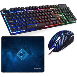 Ігровий набір клавіатури та миші Raptor з великим килимком, RGB-підсвітка, USB, UK-розкладка, для PC, Laptop, PS4, Xbox One, чорний