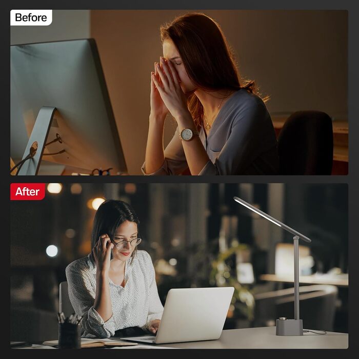 Лампа настільна Honeywell LED з USB-портами, регульоване освітлення, захист очей, Sunturalux™, сіра